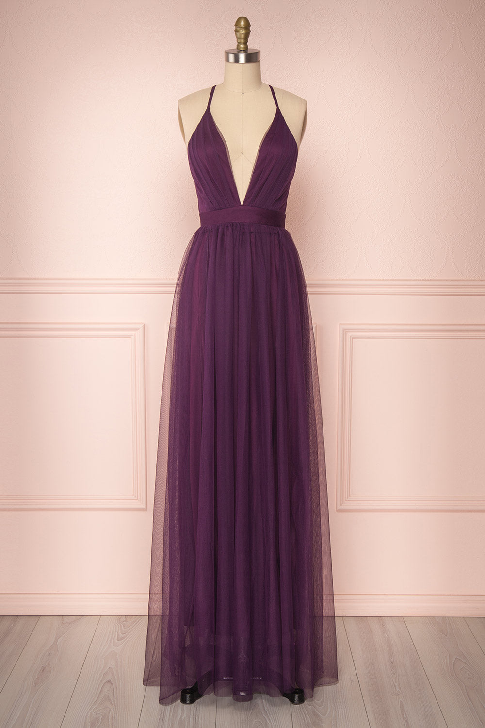 Aliki Eggplant Purple Mesh Maxi Dress ...